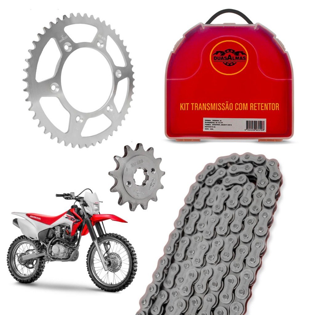 Kit Relação Crf 230 Todas Corrente Com Retentor Aço 1045 Duas Almas com Autonomia de até 35 mil km