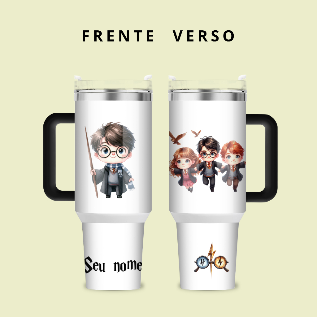 copao termico personalizado com seu nome - Harry Potter - Hermione - Rony