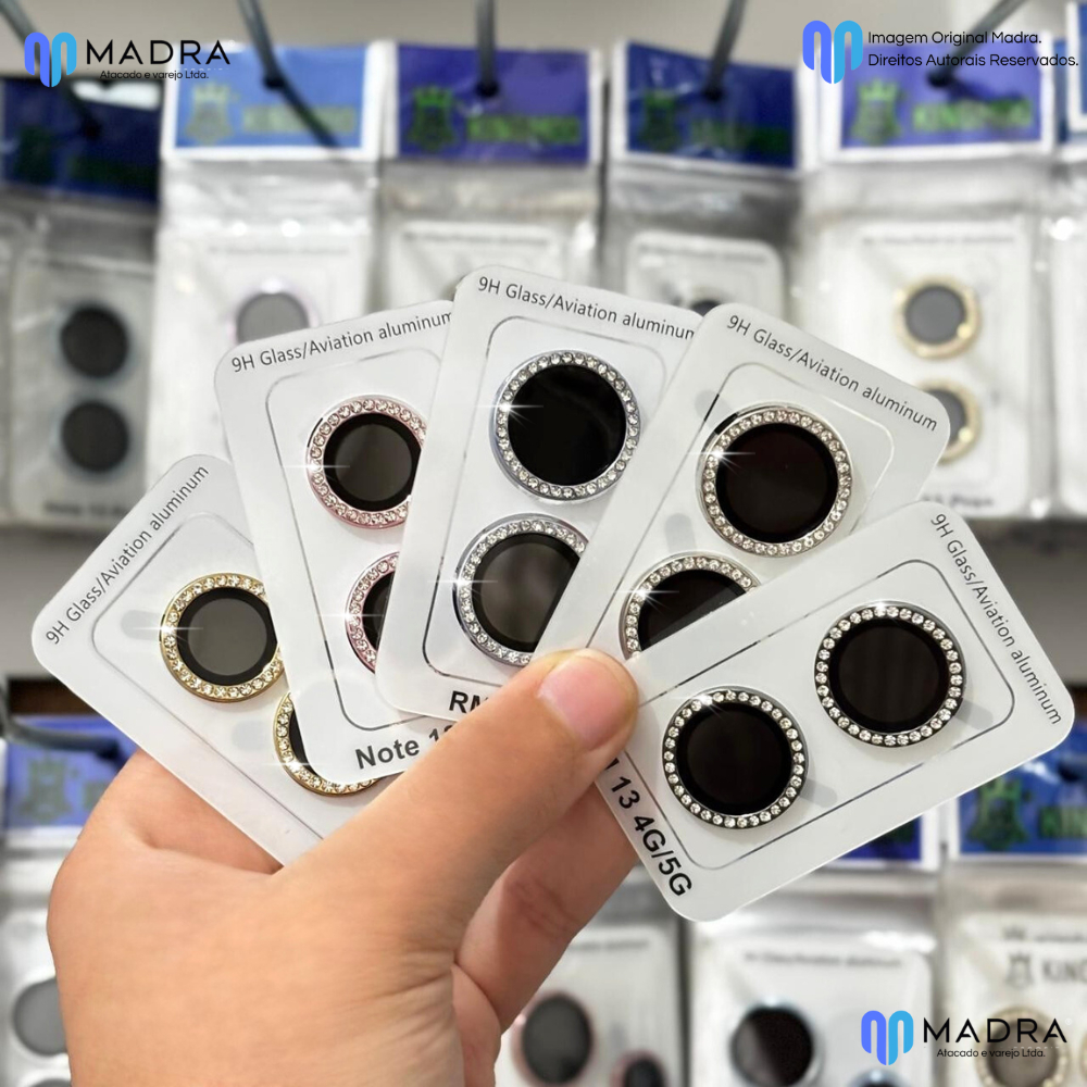 Kit Película Câmera Diamante Strass XIAOMI NOTE 12/ 13 4G / NOTE 13 PRO 4G / NOTE 13 PRO PLUS / REDMI 13 / REDMI 13 C