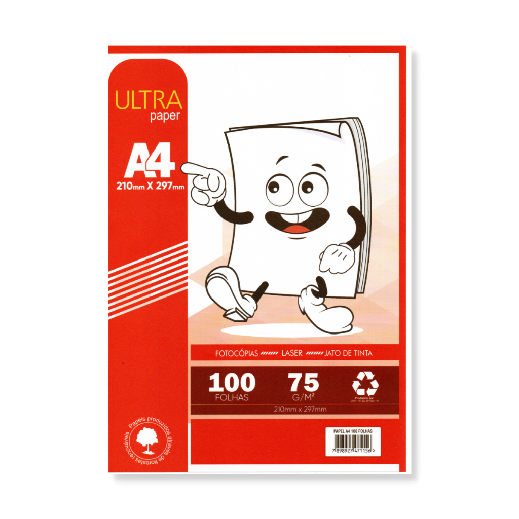 Papel sulfite Branco A4 75g Ultra Paper, para impressão, desenho, uso escolar