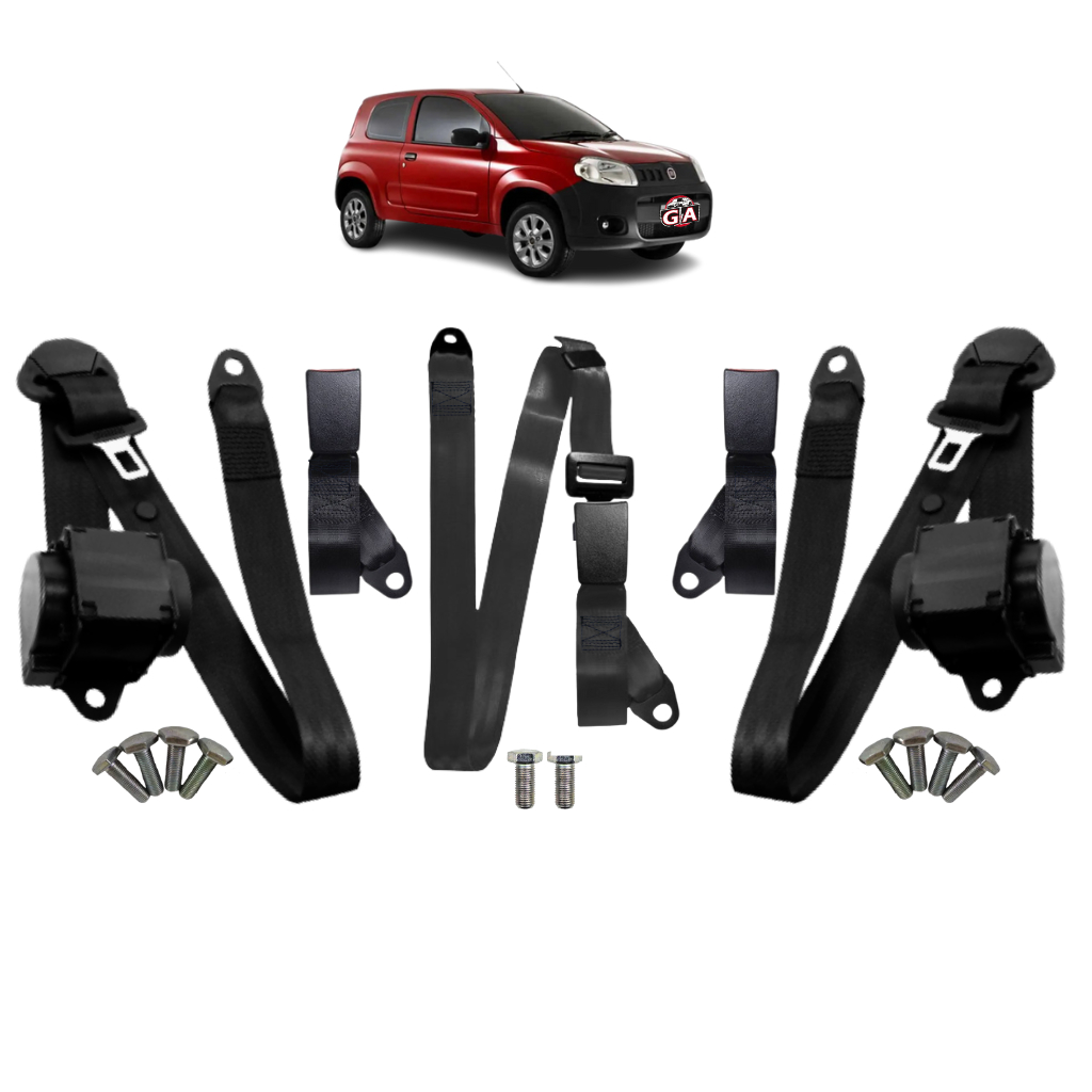 kit cinto de segurança 3 bancos uno vivace 2 retráteis 3 pontos 1 abdominal 2 pontos parafusos