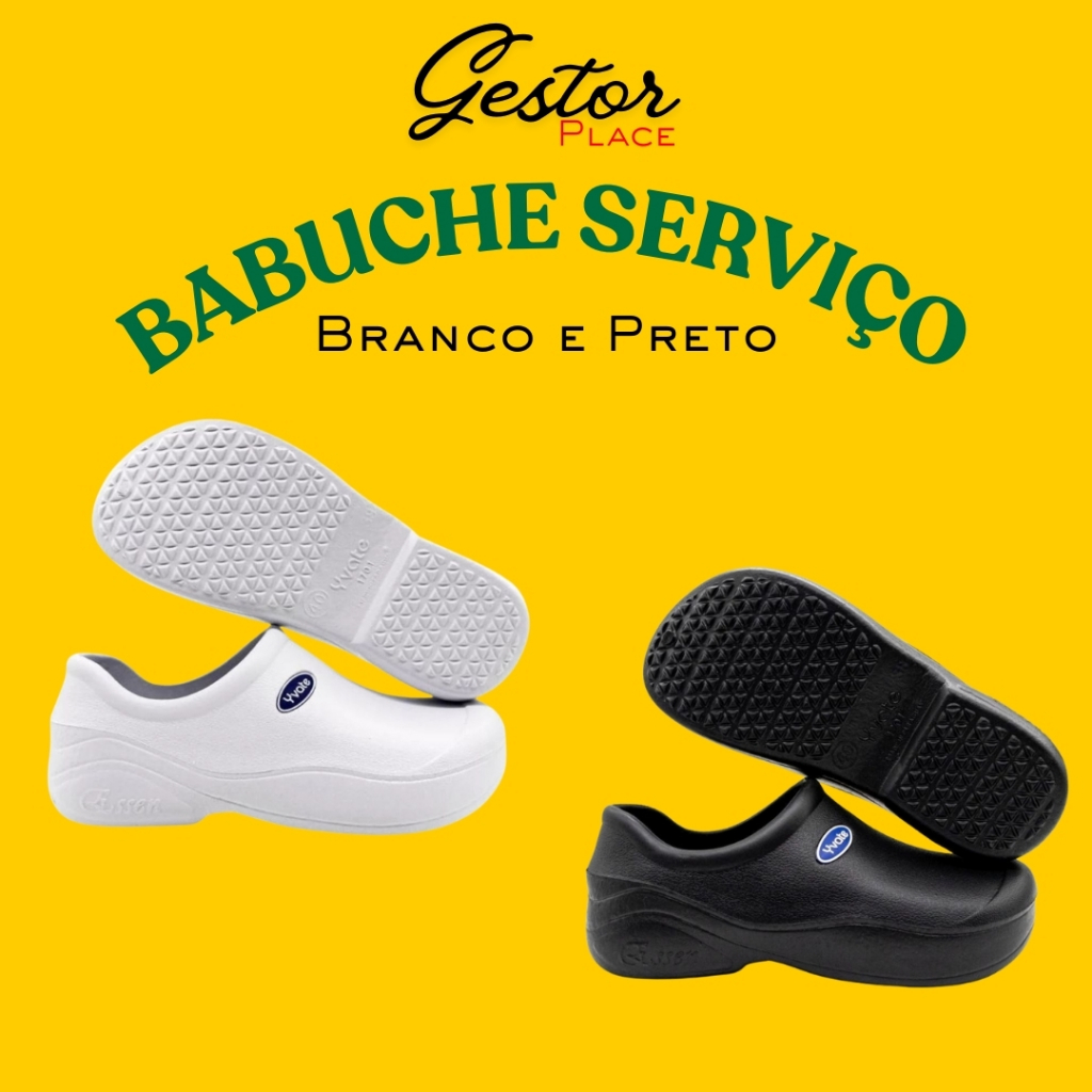 Sapato Babuche Fechado Profissional EPI Trabalho Enfermagem Cozinha Limpeza Antiderrapante Yvate
