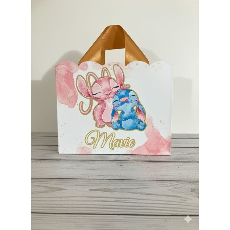 Sacolinha STITCH E ANGEL Personalizada – Lembrancinha Infantil – Festa STITCH – Papel 180g – Alça fio nautico