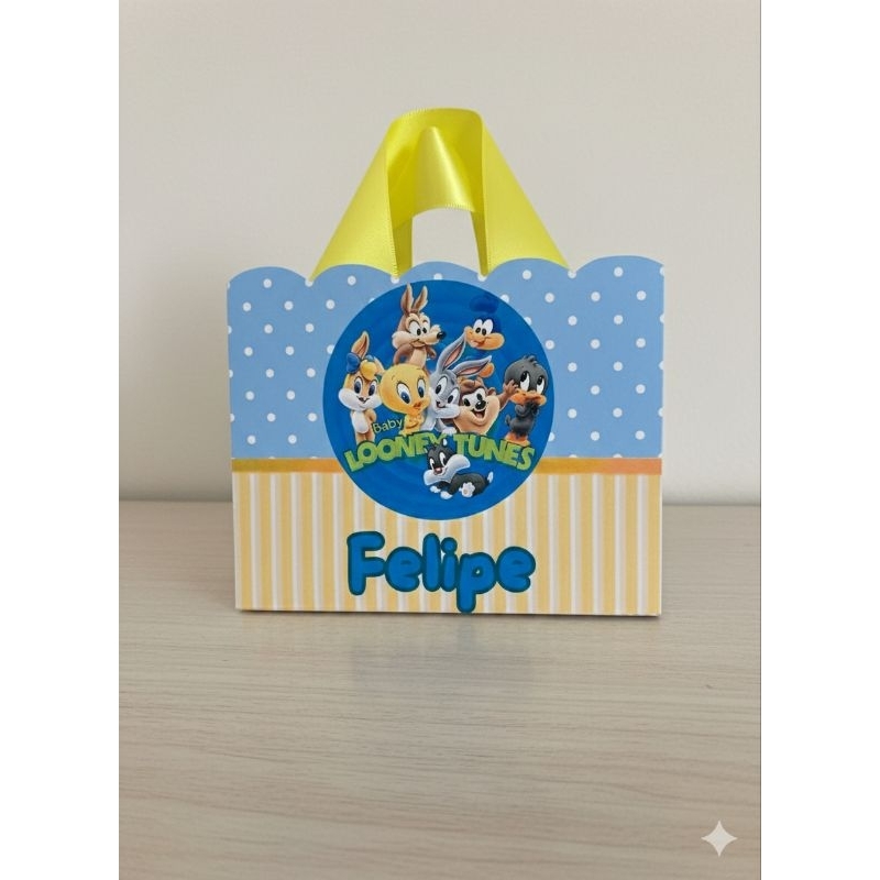 Sacolinha LOONEY TUNES Personalizada – Lembrancinha Infantil – Festa Looney Tunes– Papel 180g – Alça de fio nautico