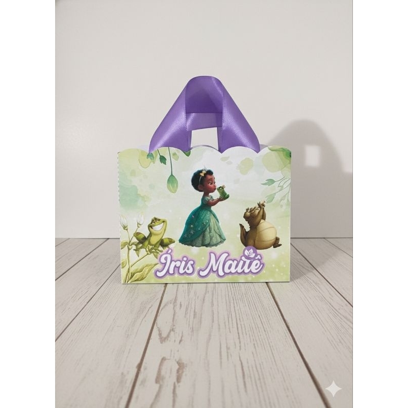 Sacolinha PRINCESA TIANA Personalizada – Lembrancinha Infantil – Festa TIANA – Papel 180g – Alça fio Nautico