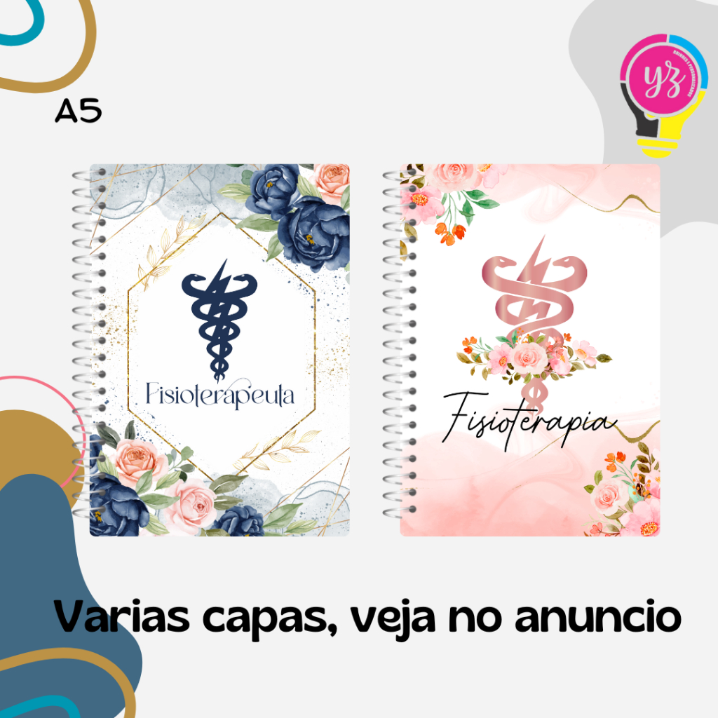 Caderno Fisioterapia Sem Pautas (linhas) Capa flexível , Tamanho A5 15x21cm  Sem Pauta