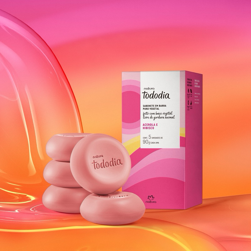 Sabonete em Barra Puro Vegetal Tododia Acerola e Hibisco (5 unidades) - Natura