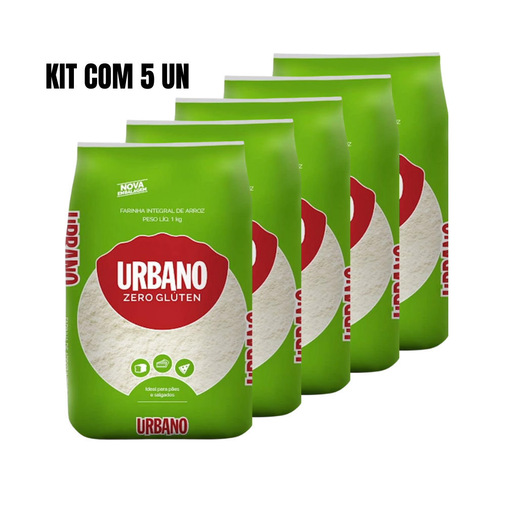 Kit 5x Farinha de Arroz Integral Sem Glúten Urbano 1kg em Oferta na Shopee