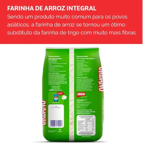 Kit 5x Farinha de Arroz Integral Sem Glúten Urbano 1kg