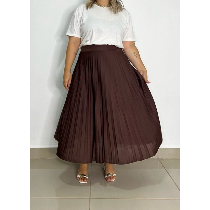 Saia Midi  Plus Size Plisssada  P M G G1 G2 G3  helança moda evangelica Premium Gospel em Oferta na Shopee