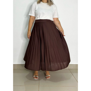 Saia Midi  Plus Size Plisssada  P M G G1 G2 G3  helança moda evangelica Premium Gospel em Oferta na Shopee