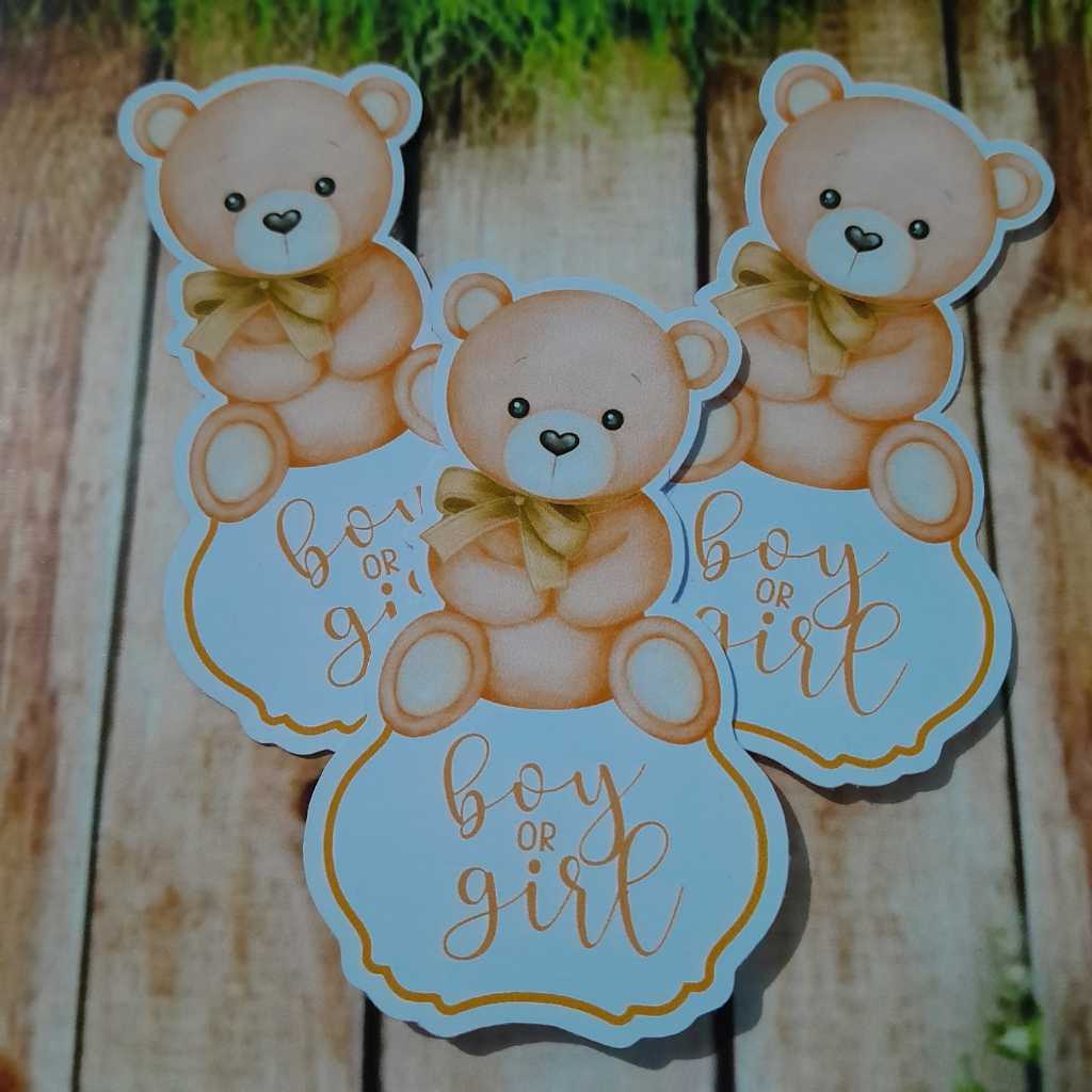 Apliques para Tubetes Chá Revelação - Ursinho Bege e dourado- Lembrancinha personalizada boy or girl