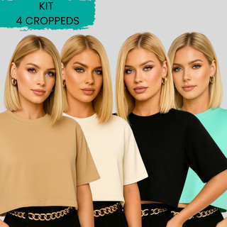 Kit 2 ou 4  T-shirt Cropped Feminina ConfortávelOversized Leve Camiseta Manga Curta 100% Algodão