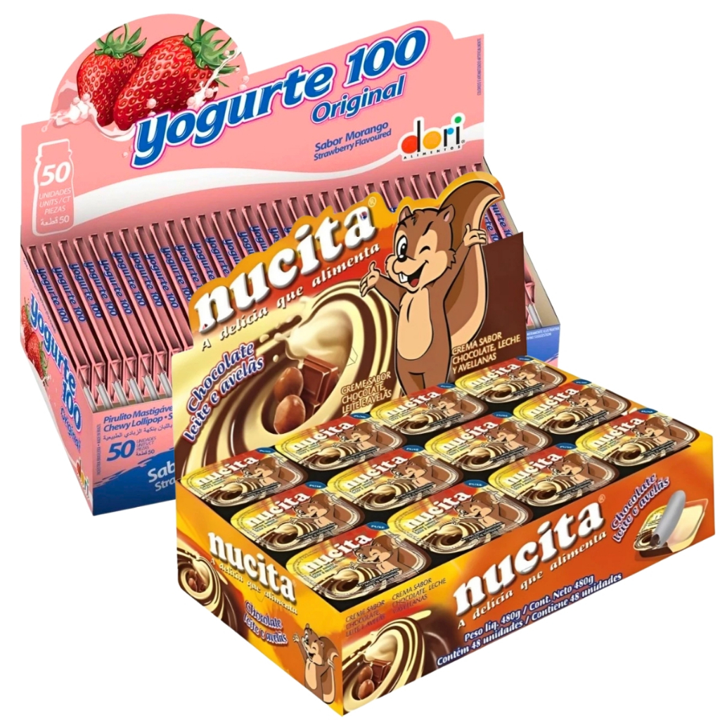 Kit Nucita Bicolor C/48 Unidades + Pirulito Mastigável Yogurte 100 C/50 Unidades