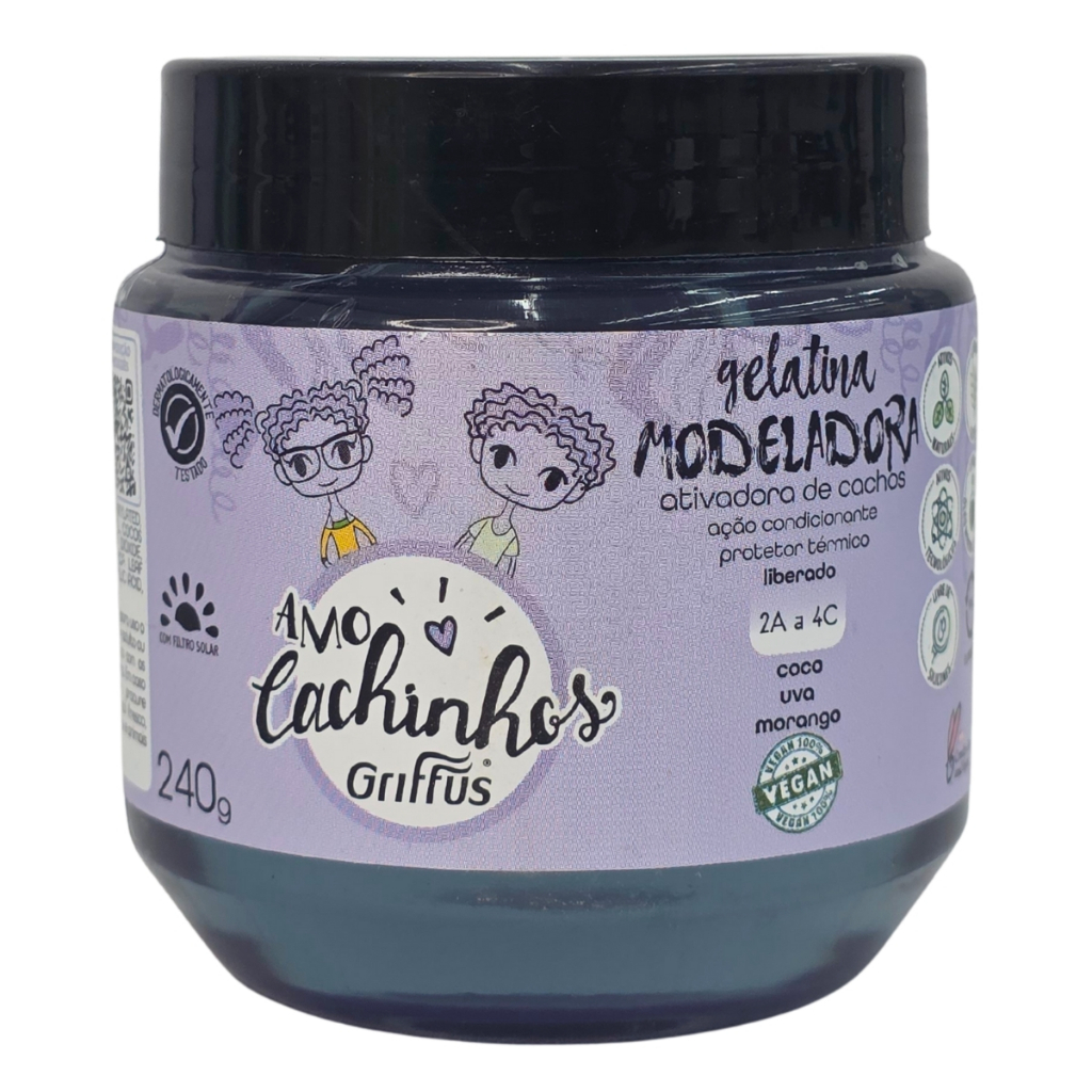 Gelatina Modeladora Ativadora de Cachos Vegano Amo Cachinhos Griffus 240g em Oferta na Shopee