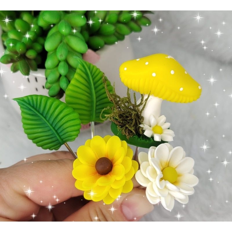 Kit Enfeite para Cuia de Chimarrão - Cogumelo mais flores e folhas