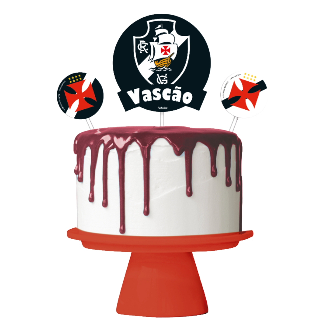 Topo de Bolo Vasco da Gama Festa Futebol 3 Peças | Festcolor – Inspire sua Festa Loja