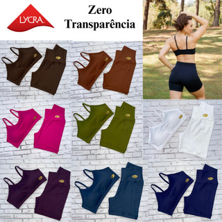 Conjunto Fitness - Shorts com bolso e Top de alça com bojo fixo zero transparência lycra