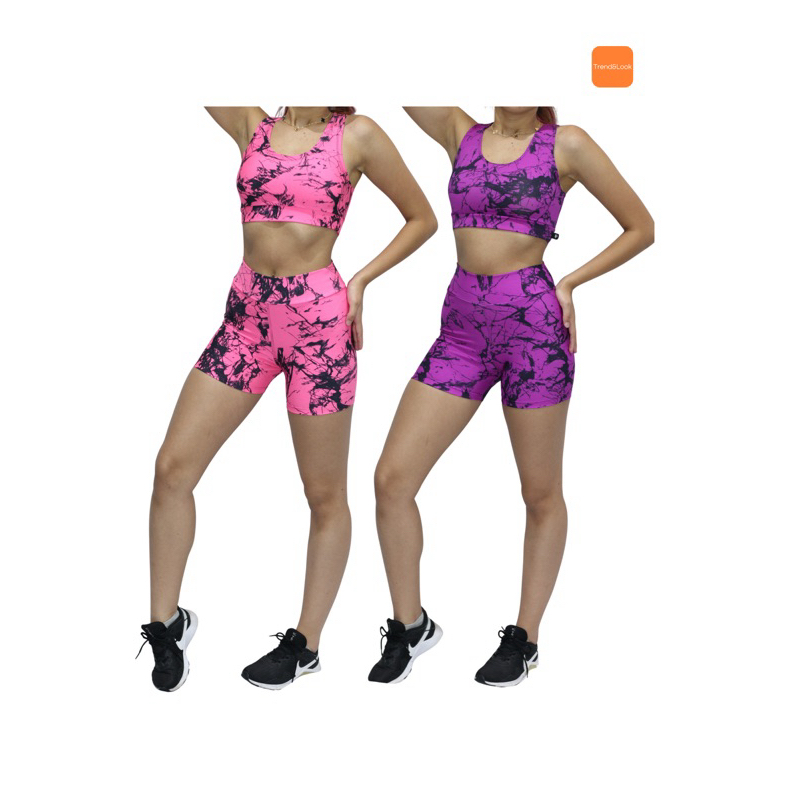 Kit 2 Conjuntos Femininos – Top e Shortinho para Academia, com Compressão e Zero Transparência