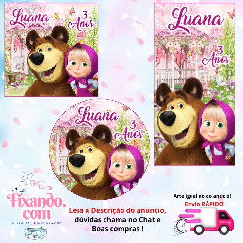 MASHA E URSO- 100/60/40 Adesivos Personalizados para Festas ( Envia Rápido) em Oferta na Shopee