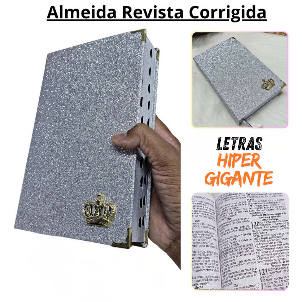 Bíblia Feminina Letra Gigante Almeida Revista Corrigida com Harp Cristã Glitter Luxo