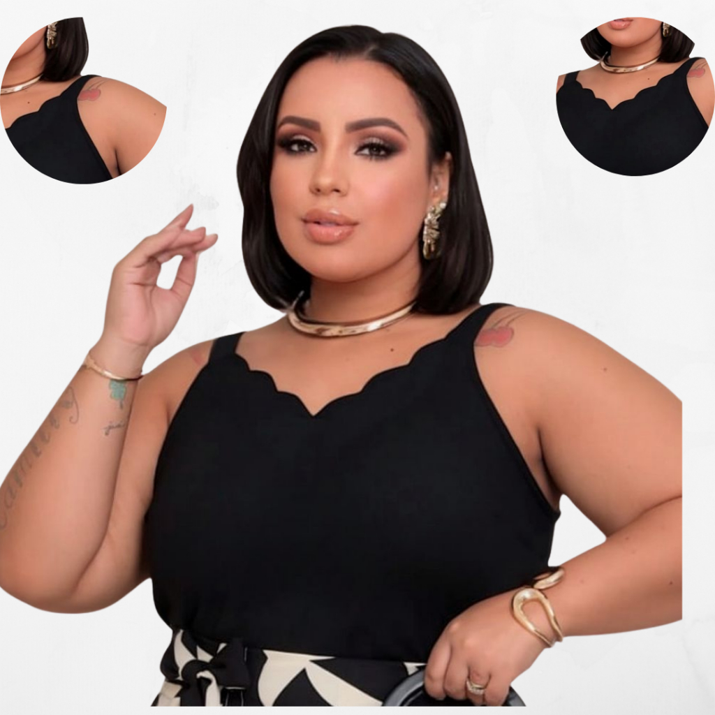 Regata Feminina Nuvem Plus Size Alça Larga Blusa Tecido Crepe Duna Crepinho Social Blusinha Basica Decote