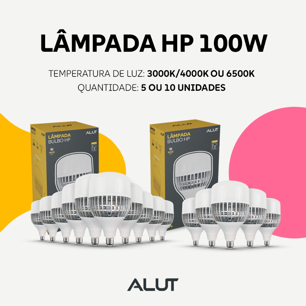Kit 5 ou 10 Lampada Led Bulbo Hp 100w  3000K/4000K ou 6500K E27 Bivolt Alut By Avant em Oferta na Shopee