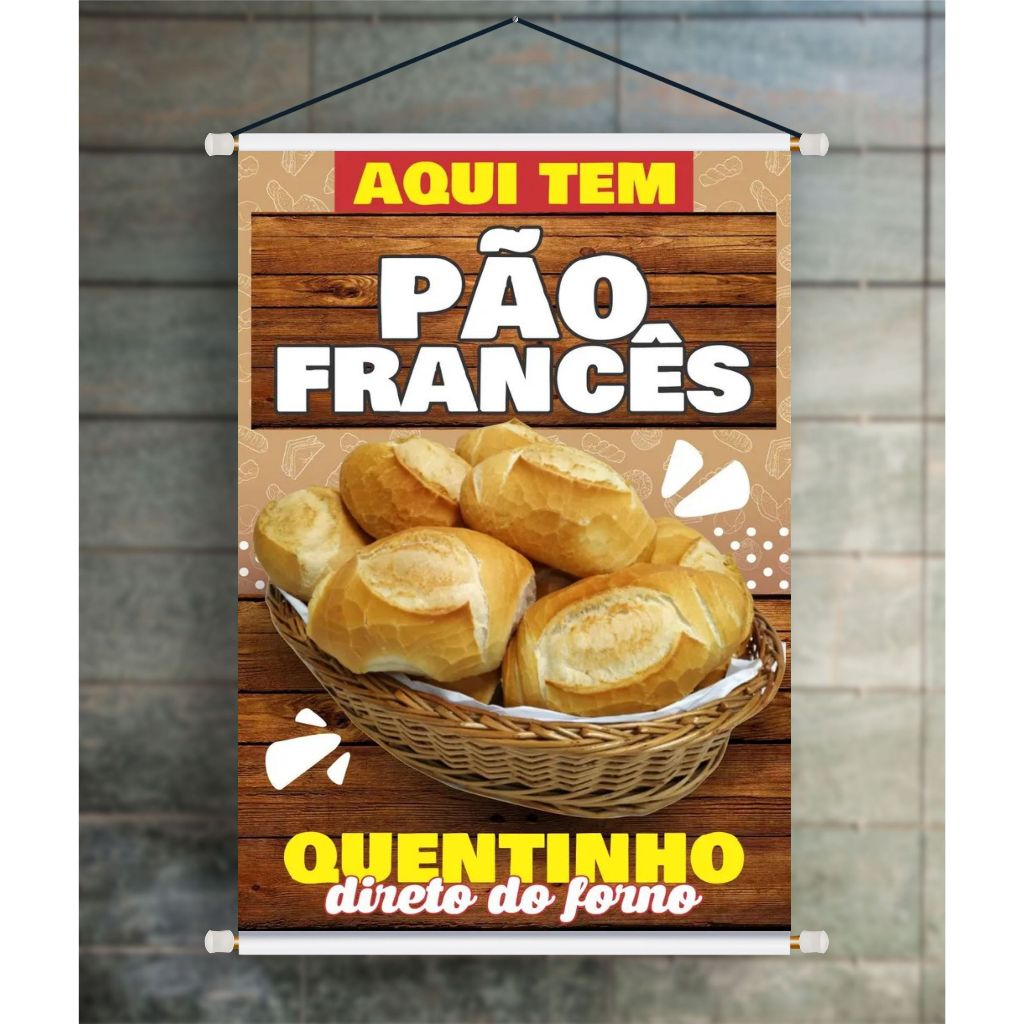 BANNER ARTE PRONTA - PÃO FRANCÊS QUENTINHO em Oferta na Shopee