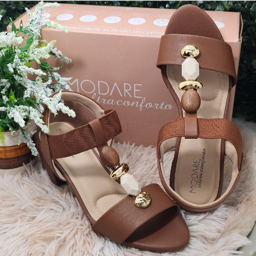 Sandália Modare Conforto Feminina Salto Grosso Pedraria em Oferta na Shopee