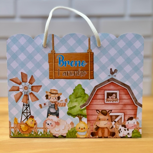 Sacolinha Personalizada Fazendinha Azul Menino - Pegue e Monte - Lembrancinha Fazendinha Menino