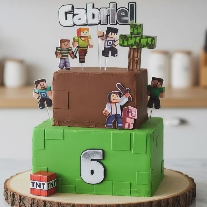 topo de bolo personalizado Minecraft - Topper menino - decoração de bolo Minecraft