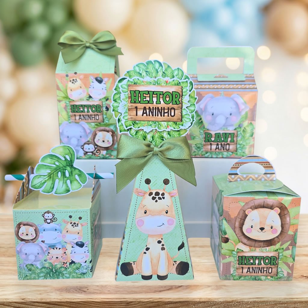PEGUE E MONTE - Kit caixas Safari Aquarelado - Kit festa lembrancinha de aniversário em Oferta na Shopee