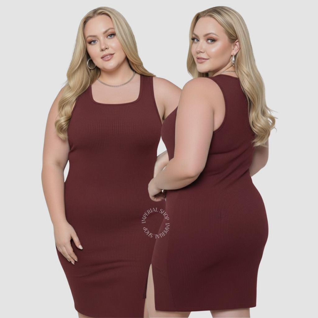 Vestido Midi Canelado Elegante Regata Plus Size Verão-agatha
