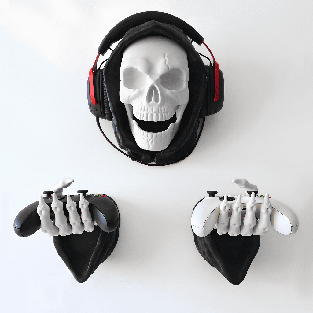 Suporte de Fone Headset e Controle Grim Reaper Caveira Suporte de parede Gamer