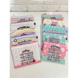 kit 10 mini necessaires ou porta moedas tema versículos, gospel,religioso em Oferta na Shopee