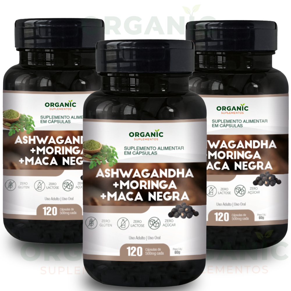 Ashwagandha Moringa Maca Negra 120 Caps | Vitalidade e Energia Envio Imediato