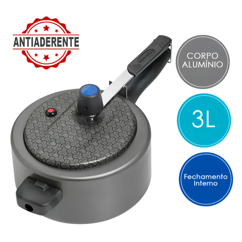PANELA DE PRESSÃO 3 LITROS ANTIADERENTE- ALUMINIO RAMOS -SELO INMETRO-A- ENVIO IMEDIATO-