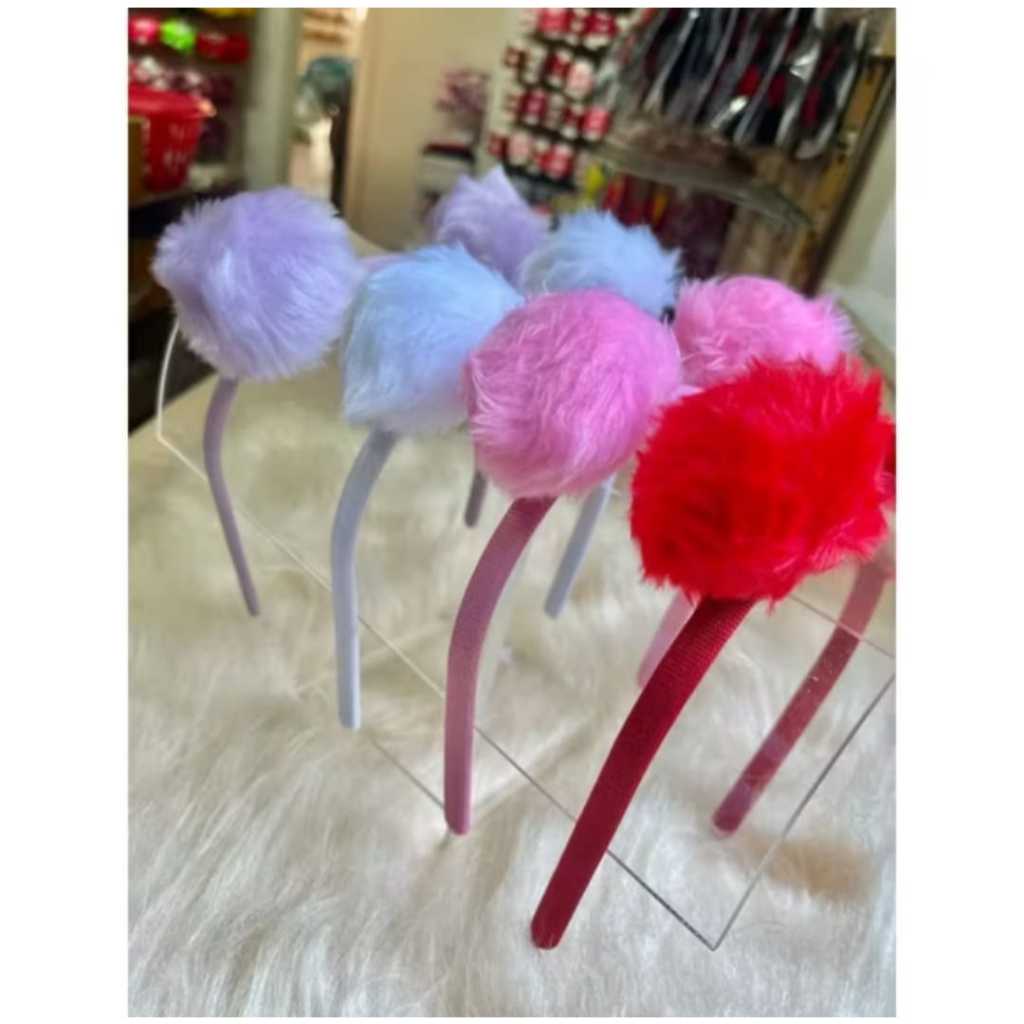 Tiara Pompom Grande Menina Maria Clara Poliana Flô Flô Estilosa Vermelho e Rosa Pink Presente