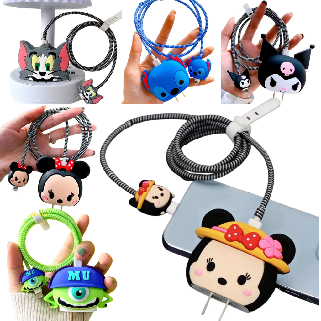 Protetor de Cabo e Fonte Carregador de Celular Kit 3 em 1 Antiquebra iOS e Android