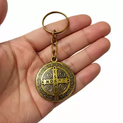 Chaveiro Medalha de São Bento 3D Metal Zamak