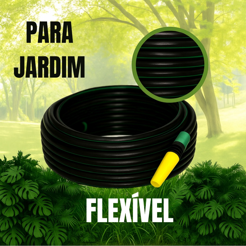 Mangueira Jardim Preta Trançada Poliflex Completa Esguicho Quintal Limpeza Flexível 10/15/20/25/30 Metros