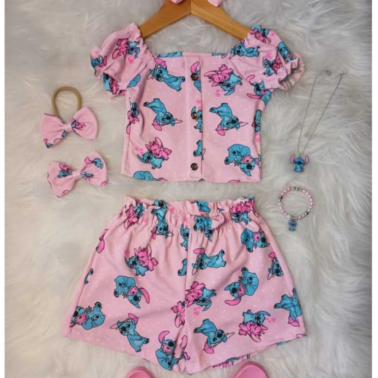 Conjunto Infantil STITCH | Suplex Curta & Short |  (P-GG)- 5 cores em Oferta na Shopee