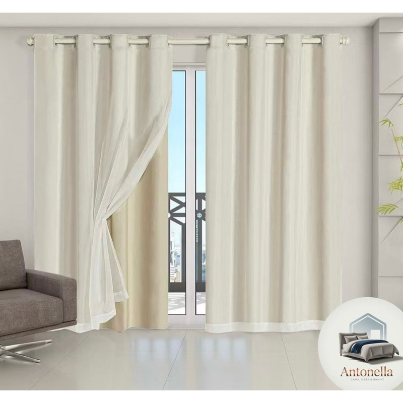 cortina blackout pvc 3,00 x 2,80 com tecido voil liso