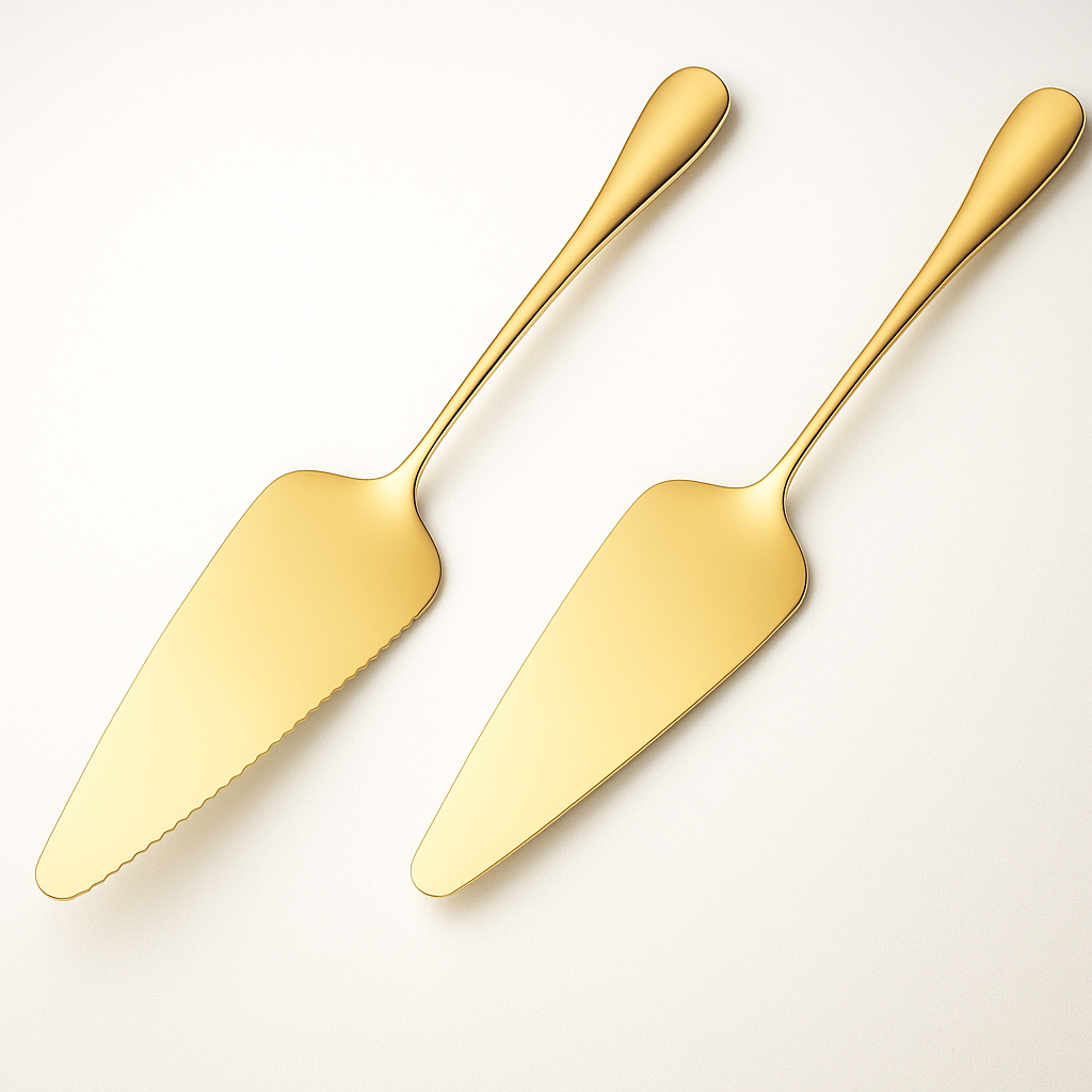 KIT 2 Espátula Dourada para Bolo e Torta, Aço Inox Dourado, Utensílio de Servir Gourmet Com Corte Serrilhado Dourado