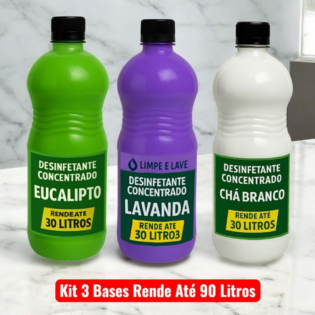 Kit 3 Base Desinfetante Concentrada Rende até 90L com Perfume Premium em Oferta na Shopee