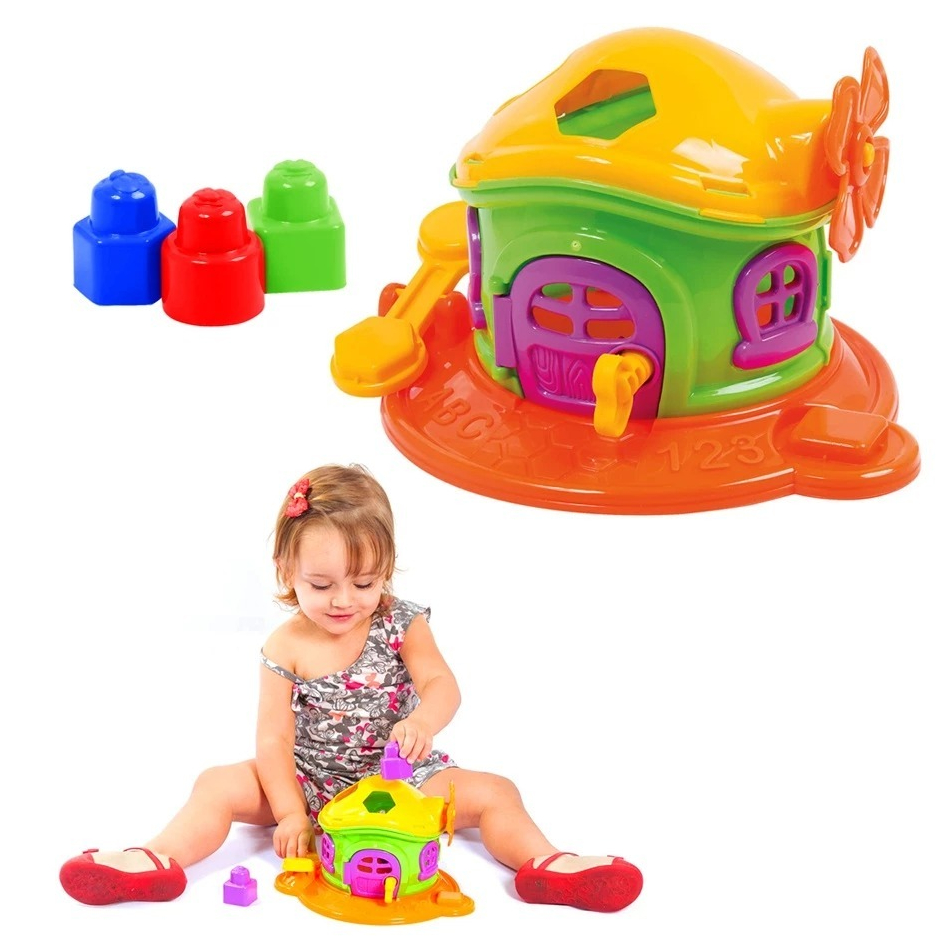 Brinquedo Didático Cogumelo Infantil na Caixa Educativo Cubo Encaixar Coordenacao Motora