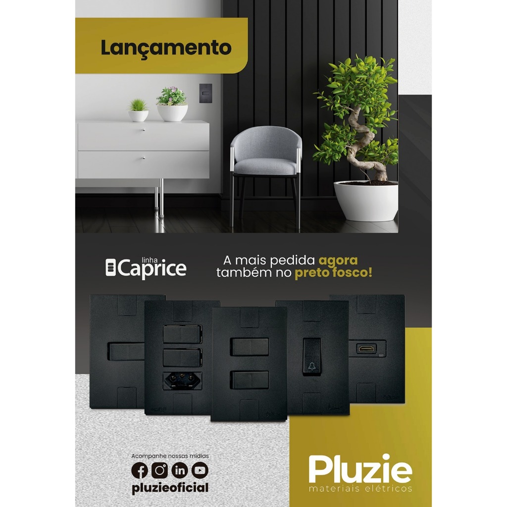 Tomada e Interruptor Pluzie Linha Caprice Preto Fosco em Oferta na Shopee