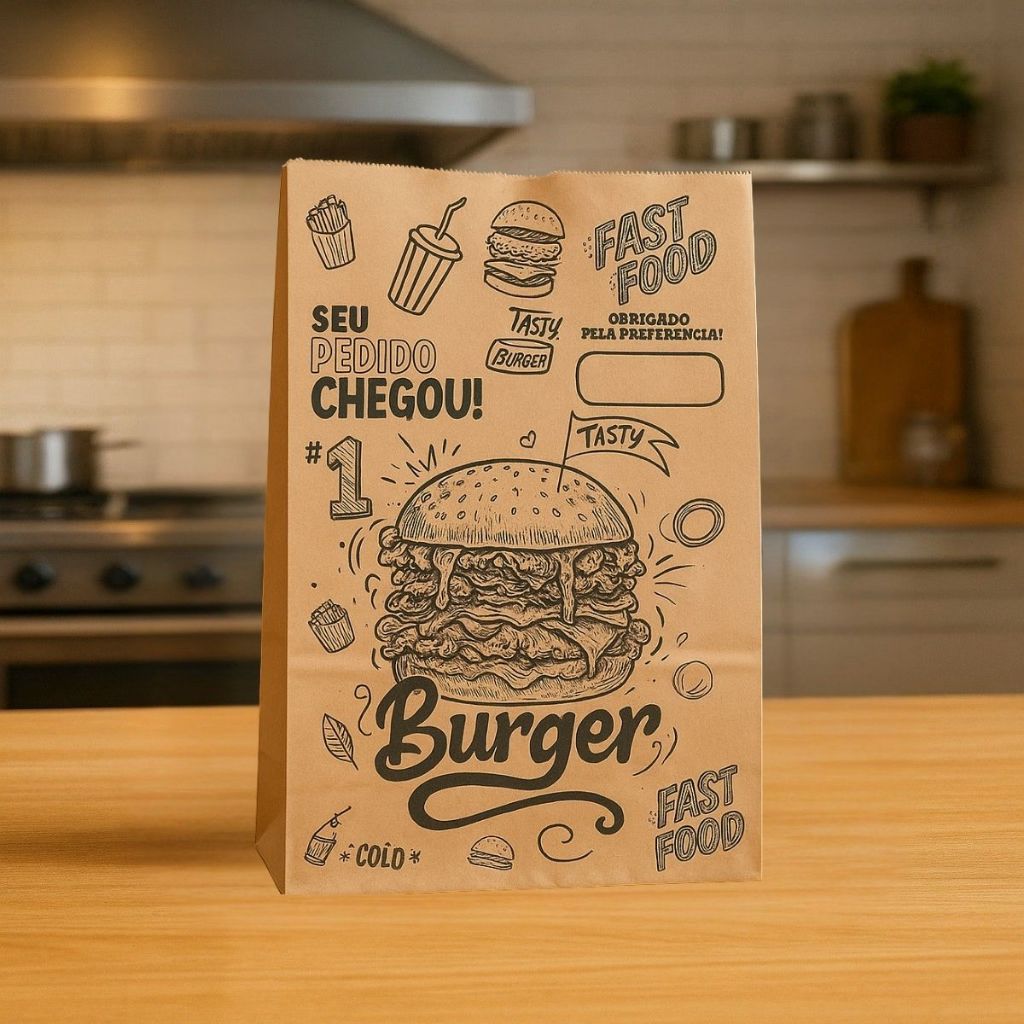 Saco De Lanche Papel Kraft Sos M 100und 18x30x10 Cm