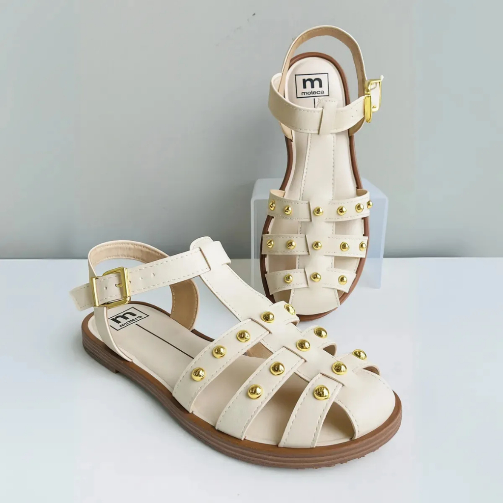 Sandália Rasteira Feminina Gladiadora Moleca Tira Ajustável Couro Ultra Conforto Tendência Verão em Oferta na Shopee