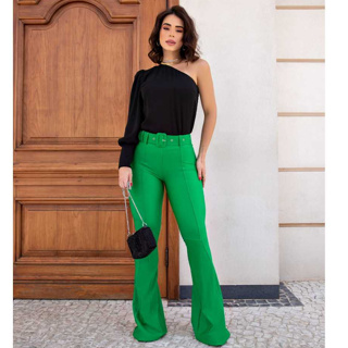 Calça feminina CINTO FLARE coloridas malha PRD em Oferta na Shopee